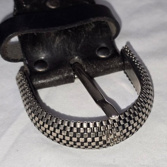 VTG Nanni Studded Black Leather Belt With Intricate Silver Buckle & Mesh Chains - Picture 11 of 11